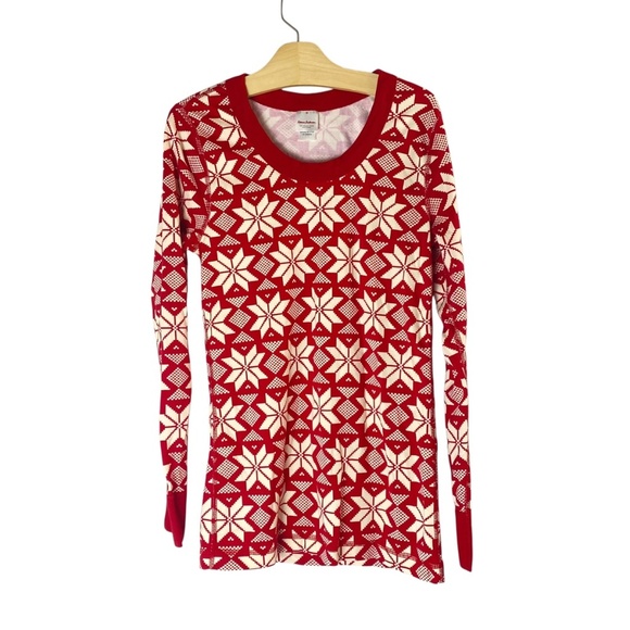 HANNA ANDERSSON Long John Scandi Red Snowflake Pajama Set Unisex Top M /Pant S - Picture 3 of 11